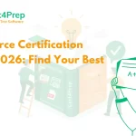 Salesforce Certification Paths 2026: Find Your Best Track Cert4Prep banner showing a large exam prep book, light bulb, and a happy student holding an A plus result sheet
